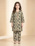 Girls Beige & Black Floral Printed Cotton 2-Piece Suit