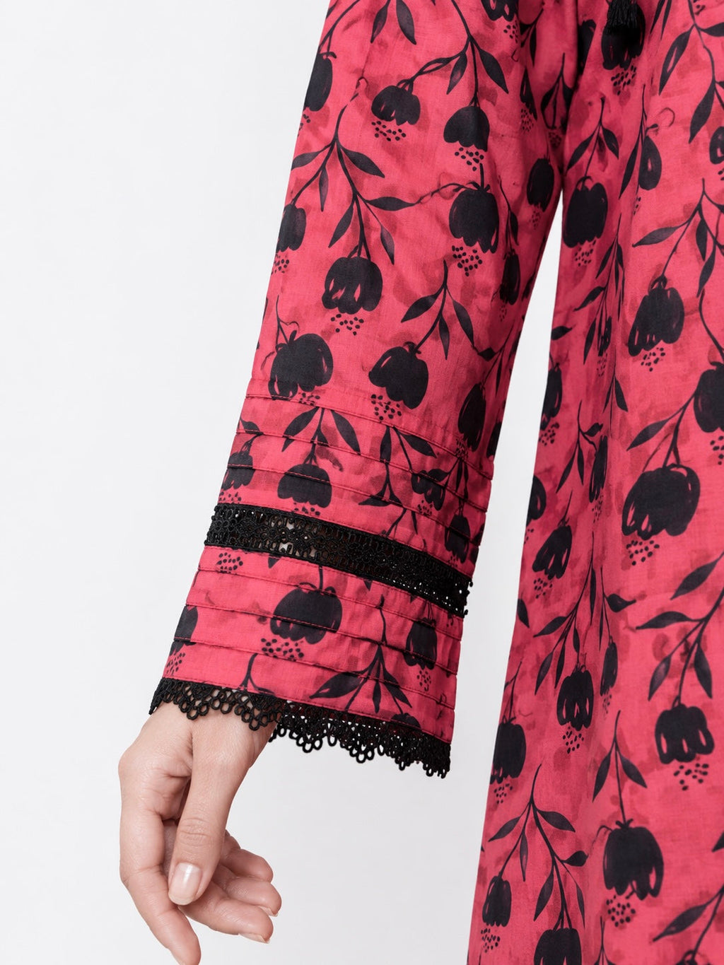 Girls Printed Cotton 2 Piece Suit – Maroon & Black