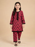 Girls Printed Cotton 2 Piece Suit – Maroon & Black