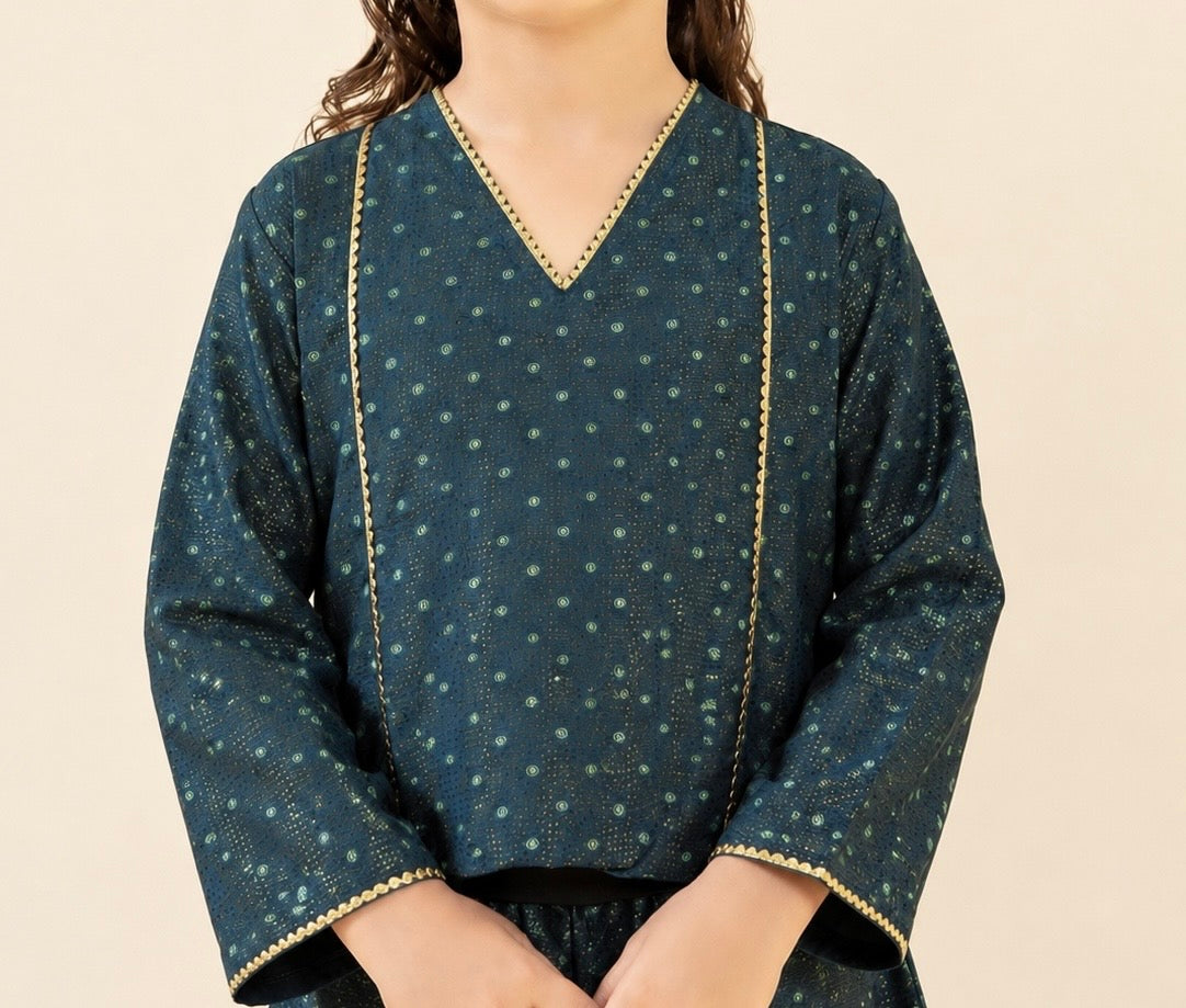 Girls Teal Blue Polka Dot Casual Wear 2 Piece Suit