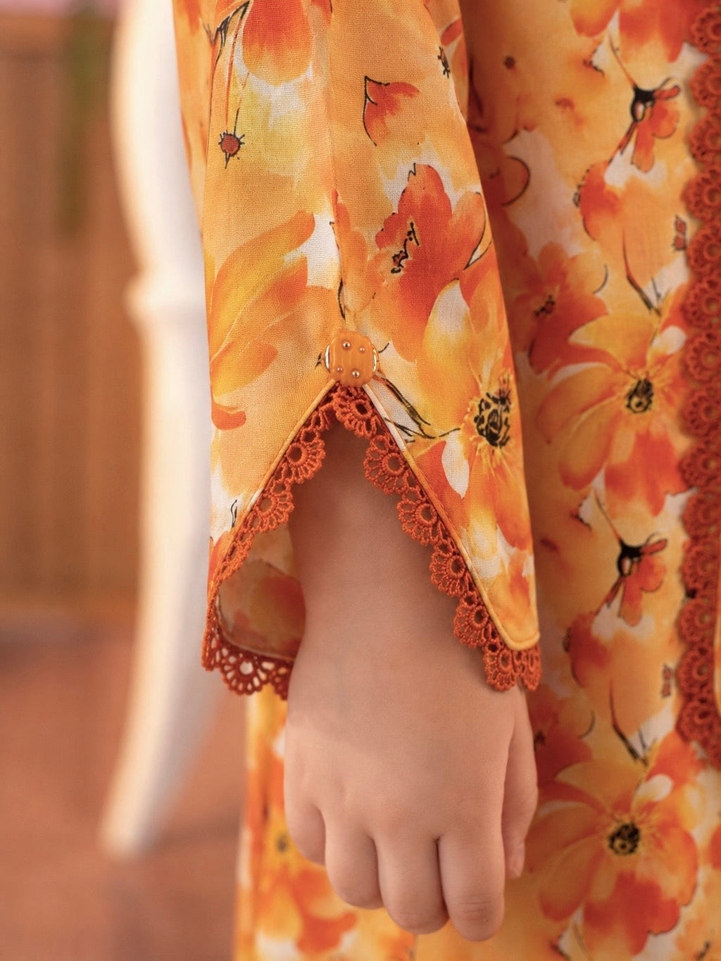 Girls Printed Cotton 2 Piece Suit – Orange Floral Casual Wear