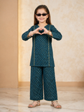 Girls Teal Blue Polka Dot Casual Wear 2 Piece Suit